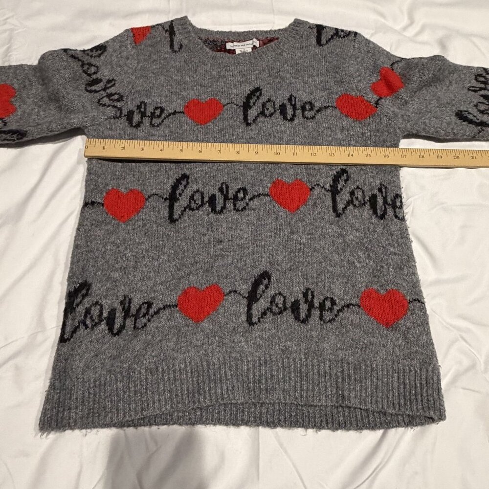 Cupcakes & Cashmere Gray Sweater Red Hearts & Love Script Pattern XS Acrylic Ble - Picture 7 of 9